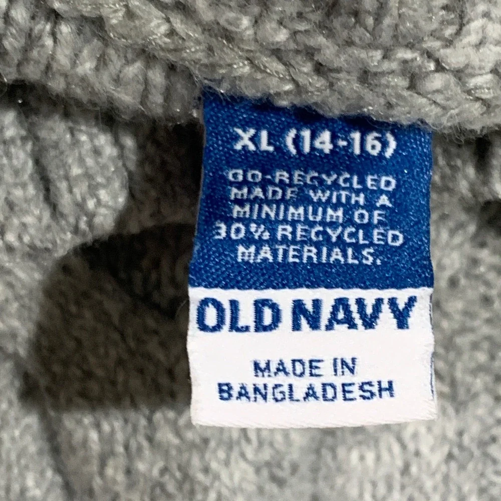 Old Navy‎ Kids Girls XL 14-16 Grey Cable Knit Cropped Sweater Recycled Materials